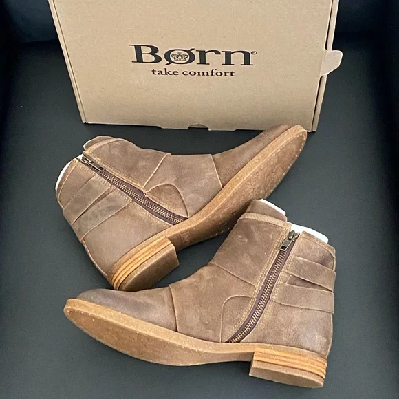NEW Born Distressed Taupe Leather Ankle Booties Boots Brown Tan Women’s 8 M NIB - Picture 5 of 13